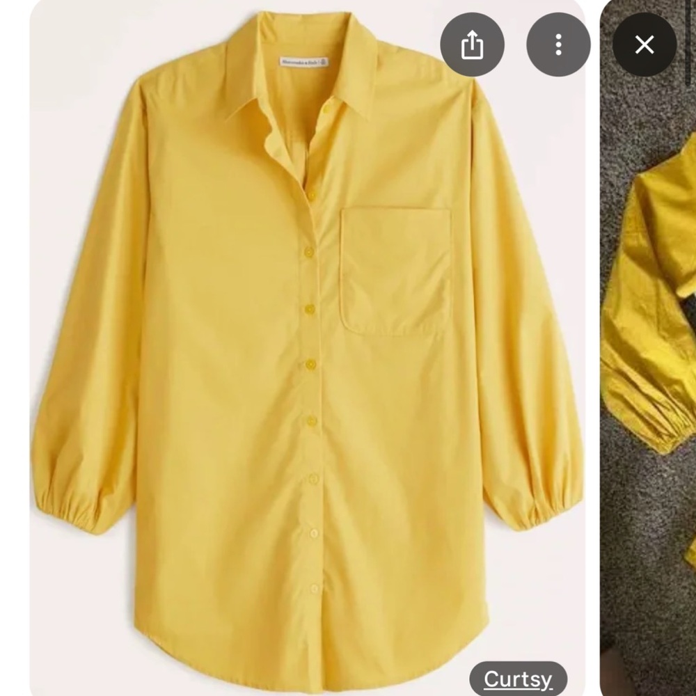 Abercrombie & Fitch Yellow Button Down Shirt Dress with Relaxed Fit